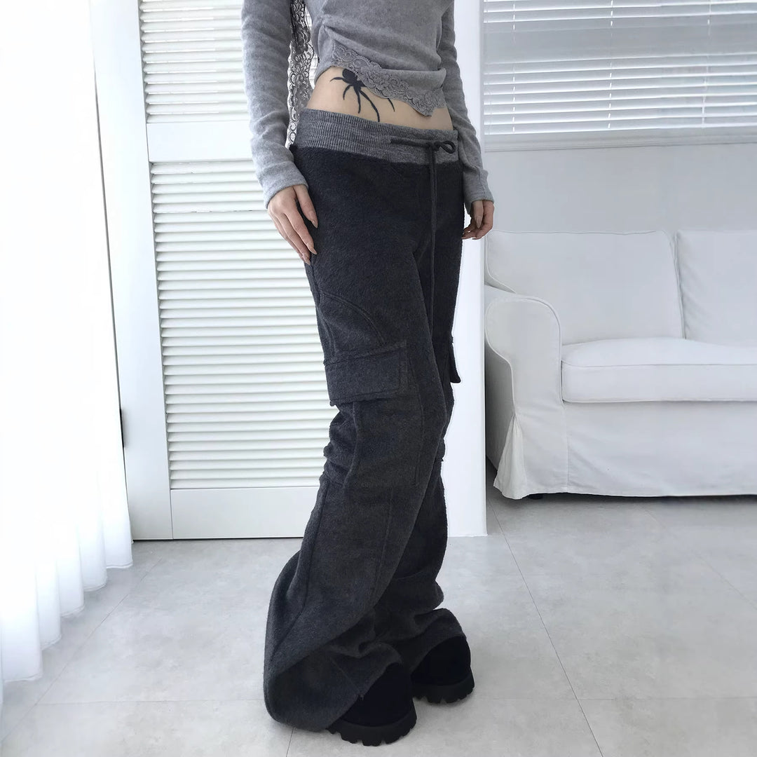 Damen Ausgestellte Cargo-Loungehose mit hohem Bund und Kordelzug Drune