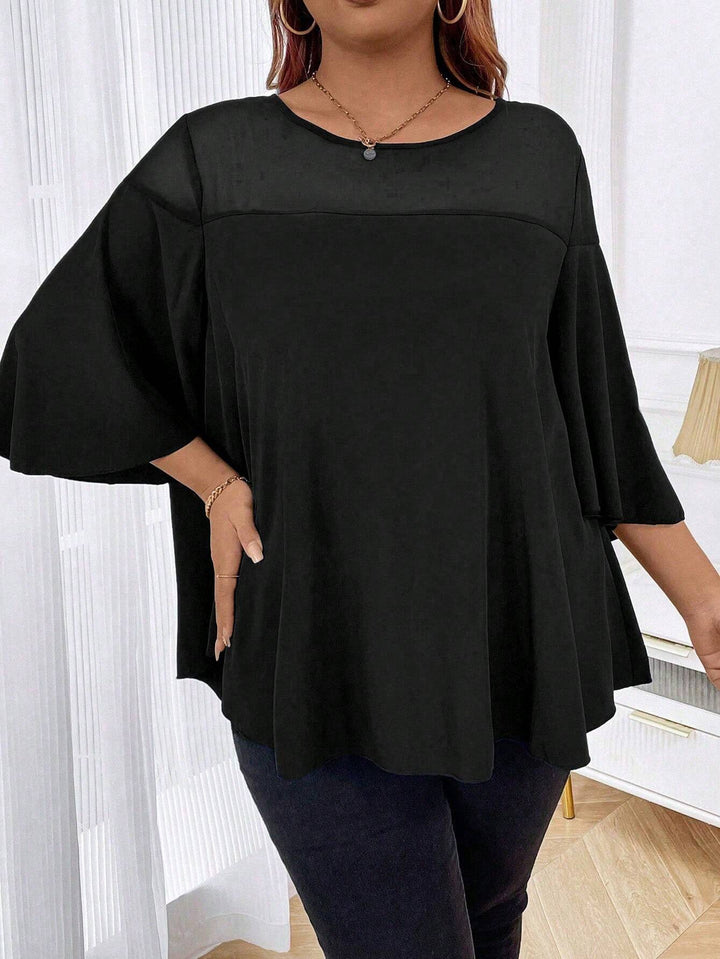 Damen Weites Chiffon-Tunika-Top mit transparentem Einsatz und Flügelärmeln Drune