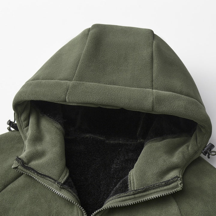 Herren Teddygefütterte Fleece‑Kapuzenjacke mit Thermofutter, durchgehendem Reißverschluss & Eingrifftaschen Drune