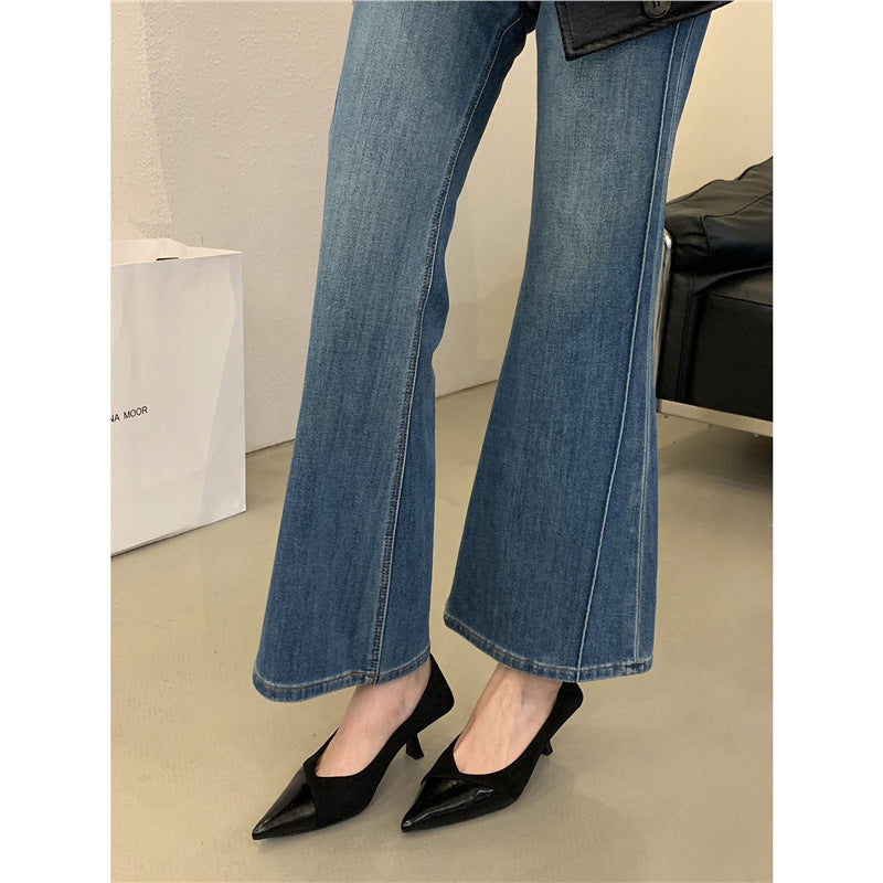 Damen Elegante spitz zulaufende Pumps aus Lack- und Veloursleder mit schmalem Absatz Drune