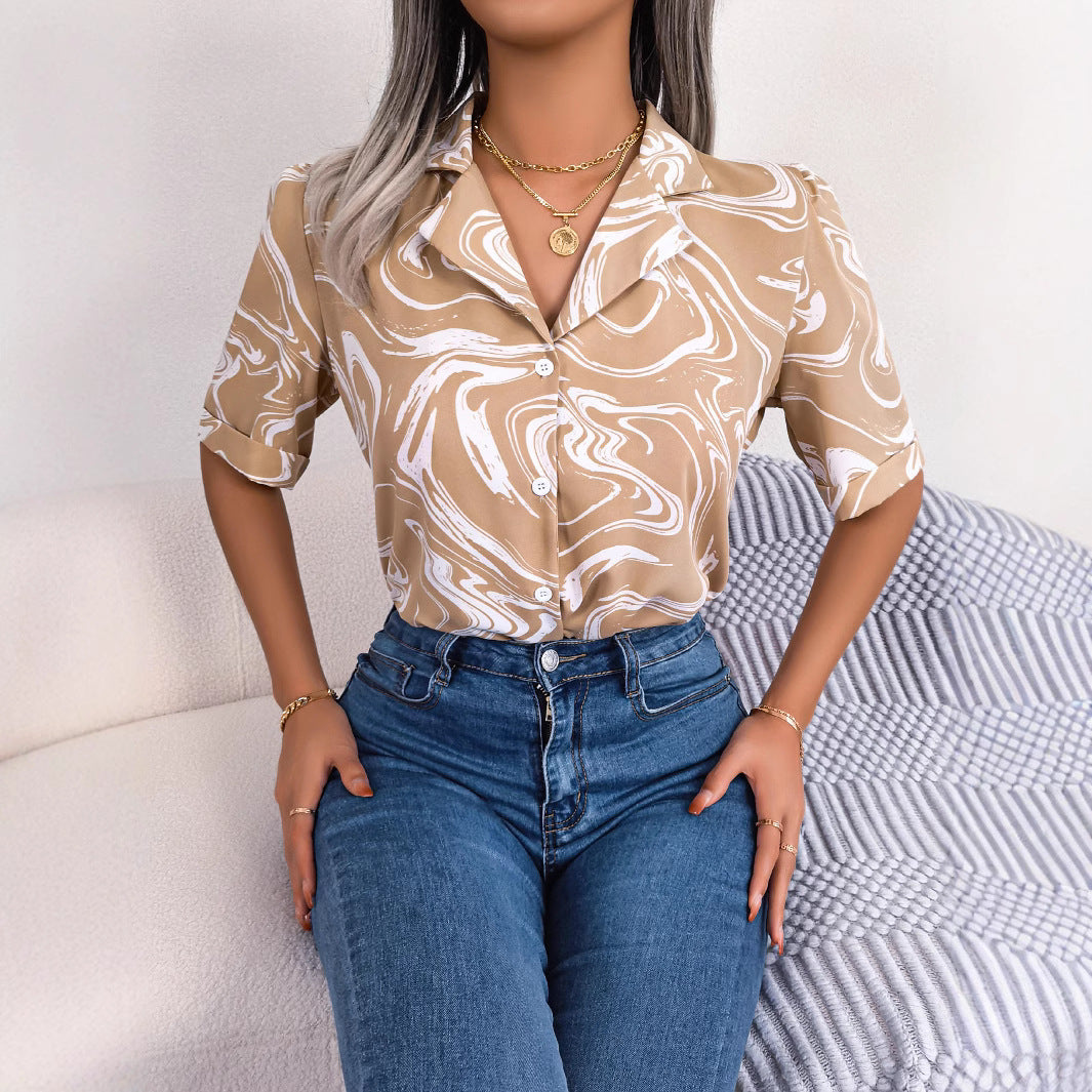 Damen Kurzärmlige Bluse mit modernem Marmor-Muster Drune