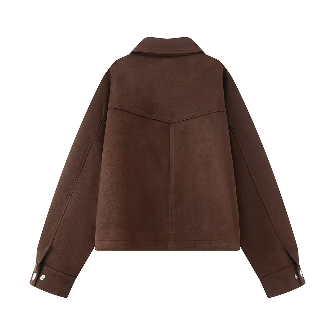 Damen nan boxy kurze Utility-Jacke mit großen Pattentaschen, Druckknopfleiste und überschnittener Schulter Drune