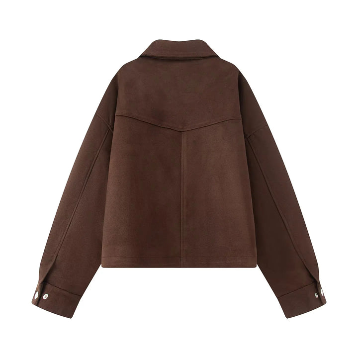 Damen nan boxy kurze Utility-Jacke mit großen Pattentaschen, Druckknopfleiste und überschnittener Schulter Drune