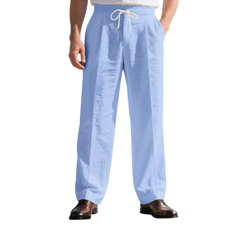 Herren nan legere Leinen-Bundfaltenhose mit elastischem Bund und Kordelzug Drune