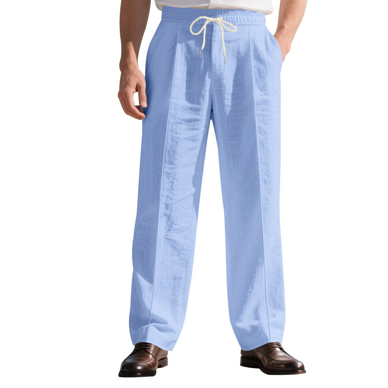 Herren nan legere Leinen-Bundfaltenhose mit elastischem Bund und Kordelzug Drune