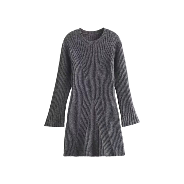 Damen Geripptes Feinstrick-Minikleid mit Glockenärmeln und taillierter Passform Drune