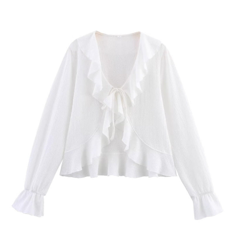 Damen Bluse mit romantischen Rüschendetails und floralen Mustern Drune
