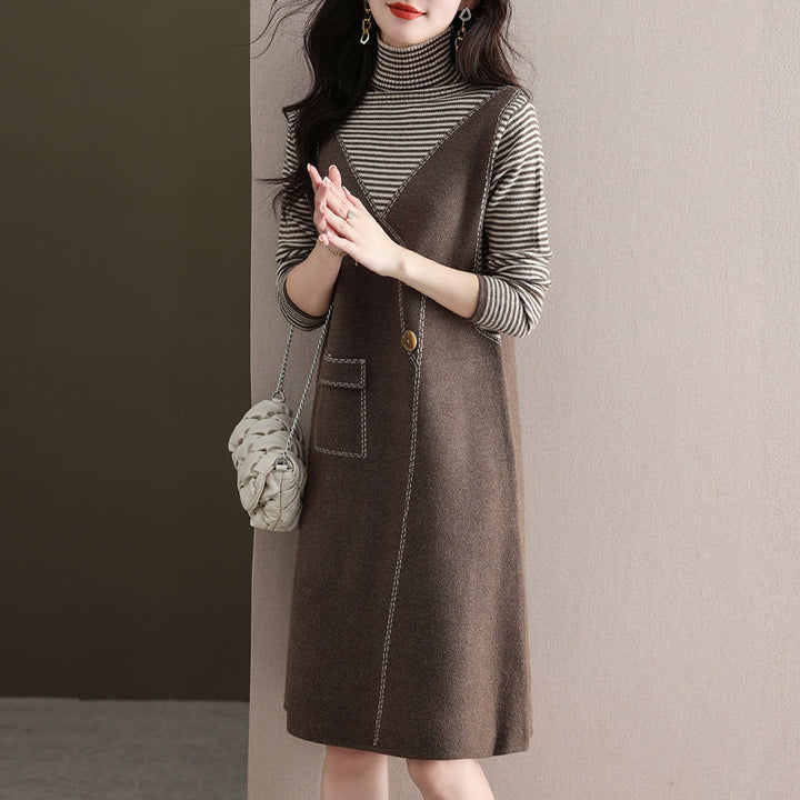 Damen Wickelkleid mit seitlicher Knopfdetail Drune