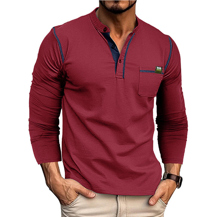 Herren Stylishes Langarmshirt mit Knopfleiste und Brusttasche Drune