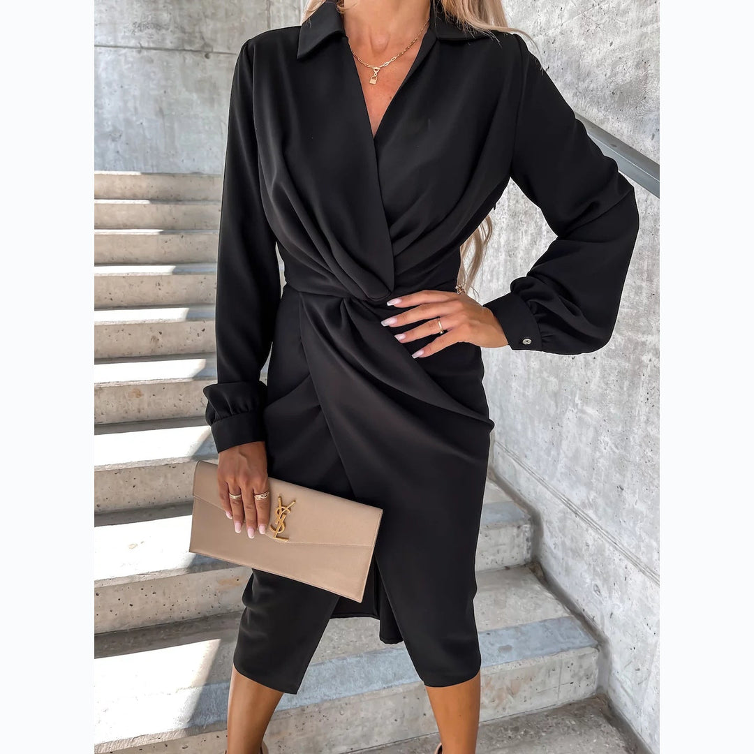 Damen Wickelkleid mit elegantem Bindegürtel und schickem V-Ausschnitt Drune