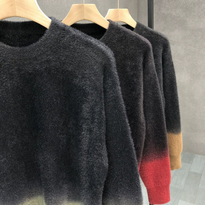 Herren Flauschiger Farbverlauf-Pullover aus Mohair-Mix mit Rundhals und geradem Schnitt Drune