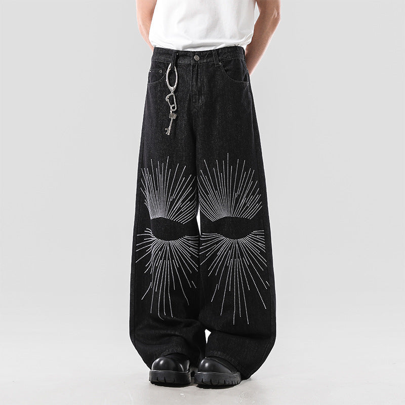 Herren Weitgeschnittene Denim-Jeans mit einzigartigem Grafikdesign Drune