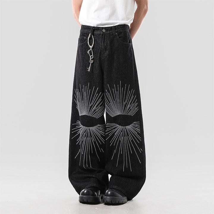 Herren Weitgeschnittene Denim-Jeans mit einzigartigem Grafikdesign Drune