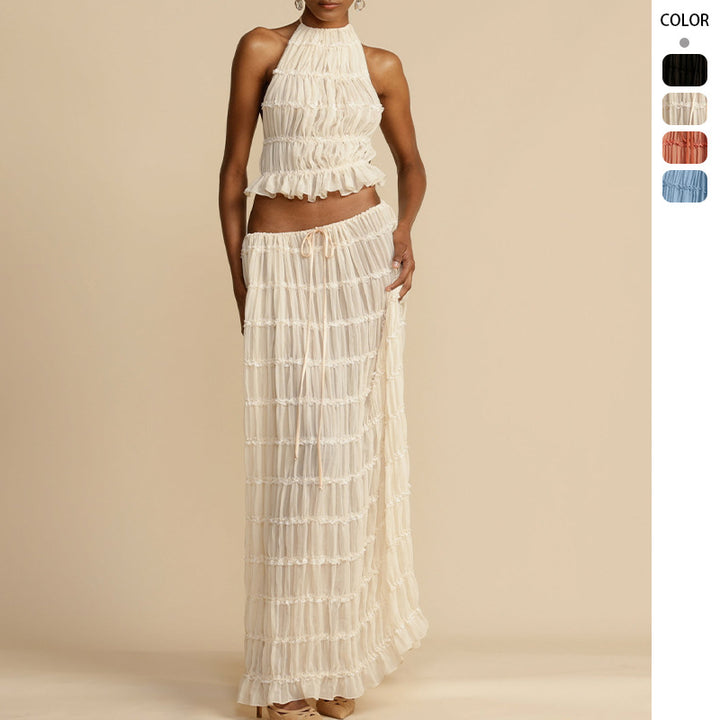 Damen Elegantes und verspieltes Zweiteiliges Sommerkleid mit gerafftem Oberteil und fließendem Rock Drune