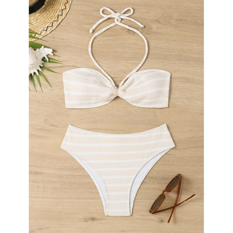 Damen Triangel-Bikini mit verspieltem Streifenmuster und verstellbarem Oberteil Drune