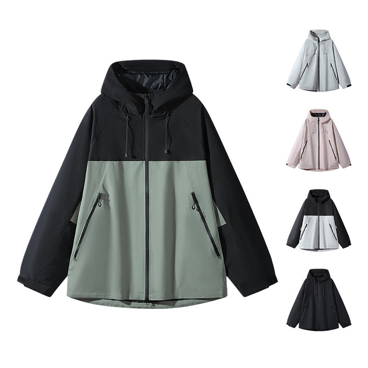 Unisex Wasserabweisende zweifarbige Softshell-Jacke mit Kapuze Drune
