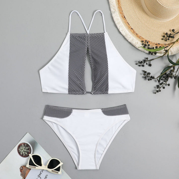 Damen Sport-Bikini mit modischem Streifen-Design und verstellbaren Trägern Drune