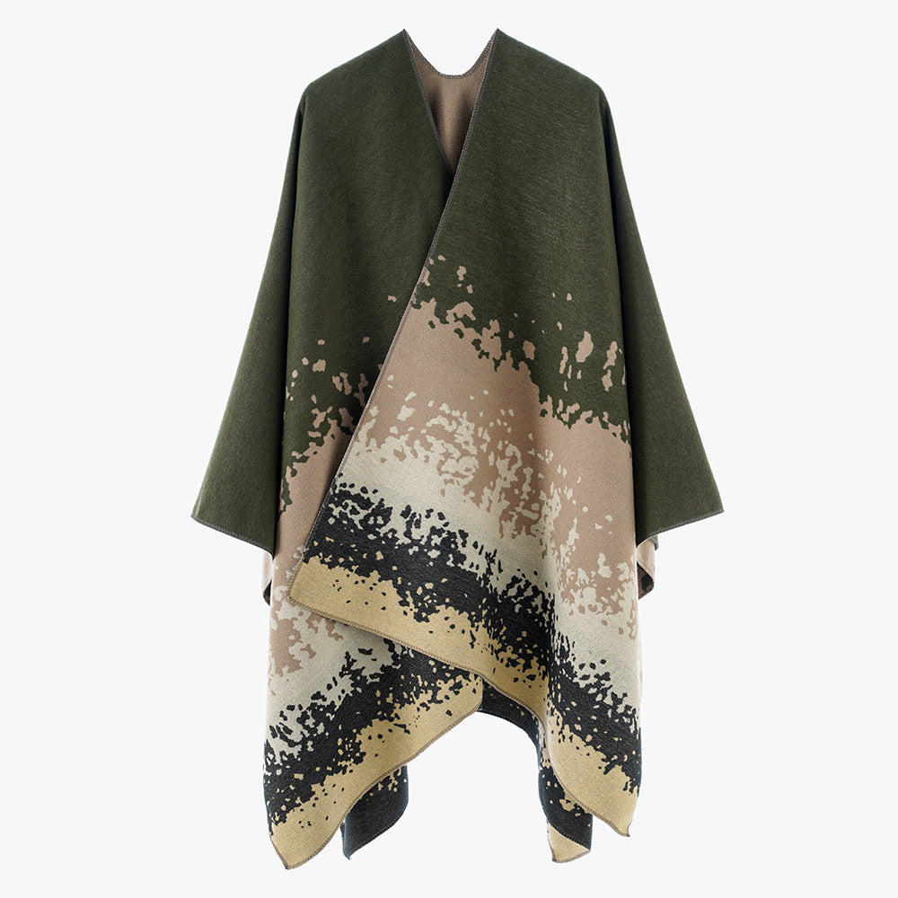 Damen Oversize Cape‑Stola im Doppelgewebe mit abstraktem Punktjacquard Drune