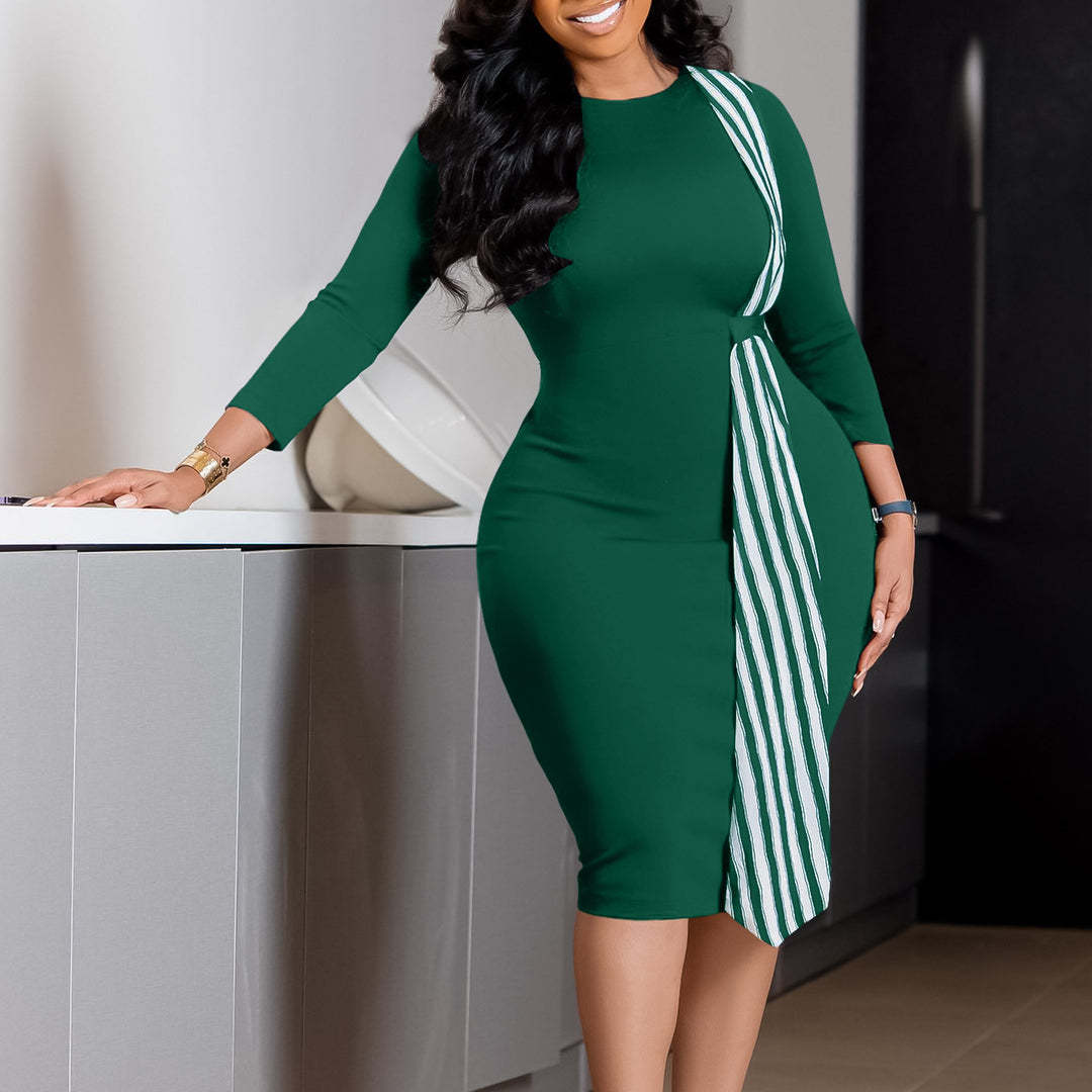 Damen elegantes Kleid mit asymmetrischem Bindedetail und schmalem Schnitt Drune