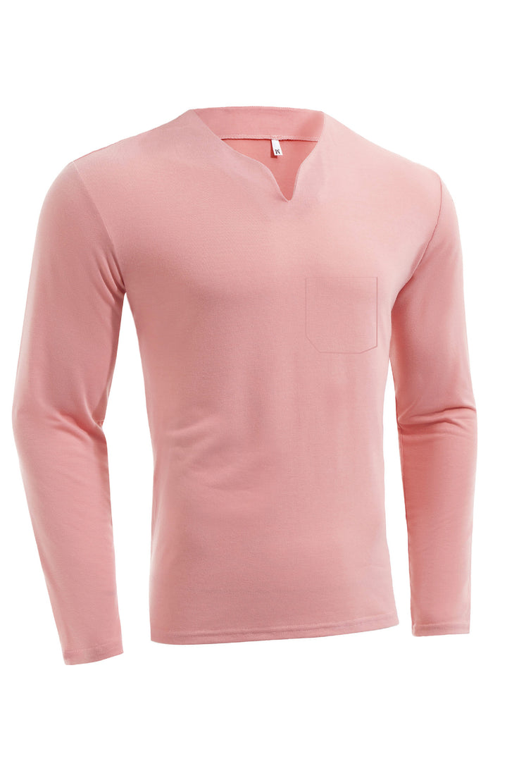 Herren nan Langarmshirt mit V-Ausschnitt Slim Fit Baumwollmix und elastischem Komfortbund Drune