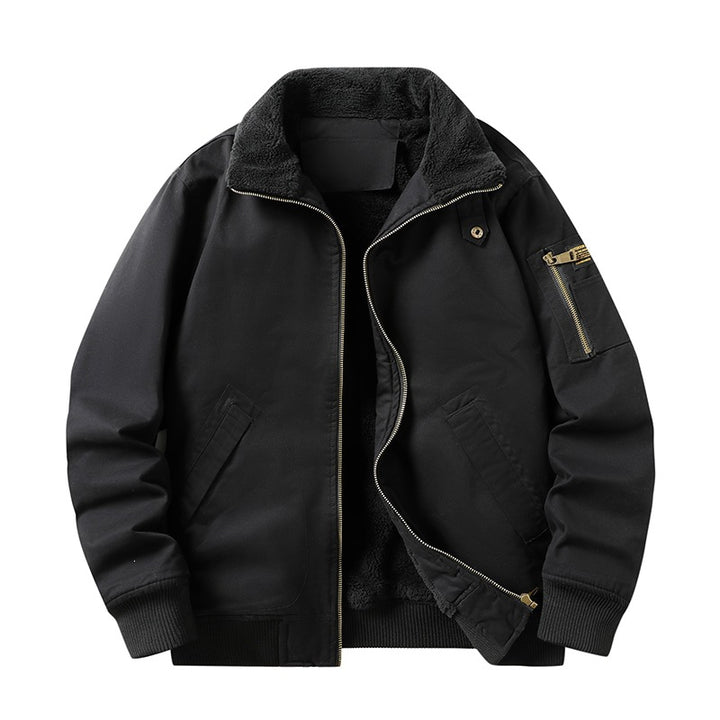 Herren Military-inspirierte Fliegerjacke mit Teddyfutter & Ärmeltasche Drune