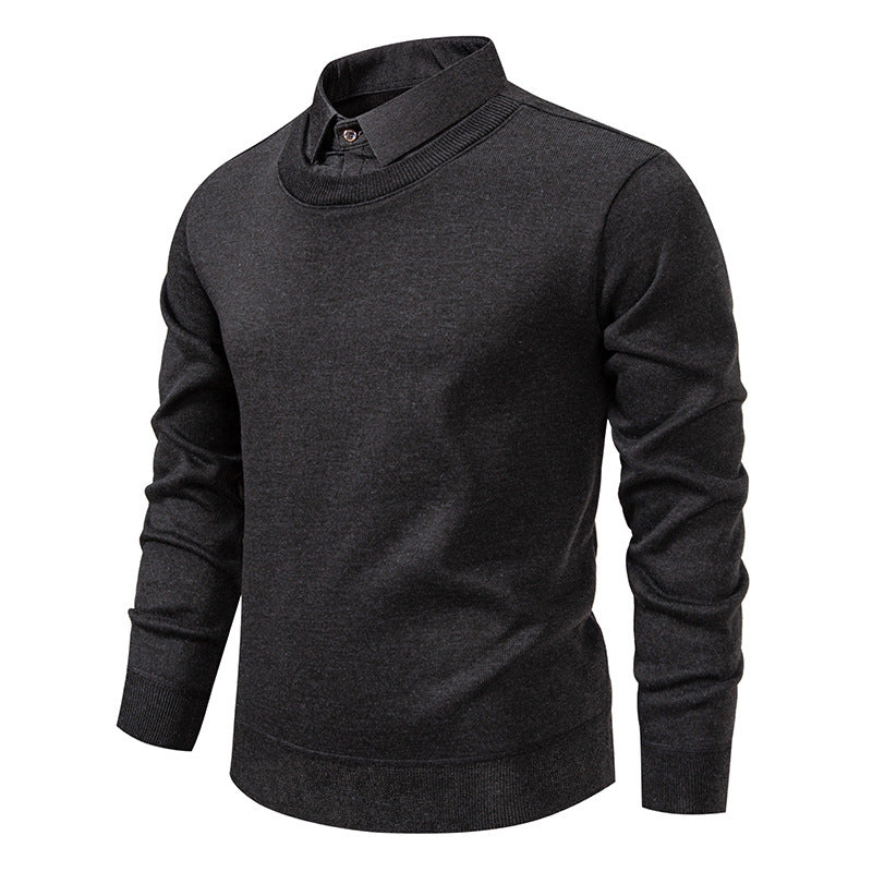 Herren nan Feinstrickpullover mit integriertem Hemdkragen und schmaler Silhouette Drune