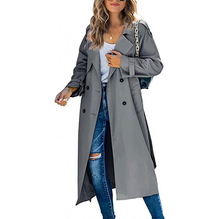 Damen eleganter Trenchcoat mit doppelt Reihe Knopfverschluss und Taillengürtel Drune