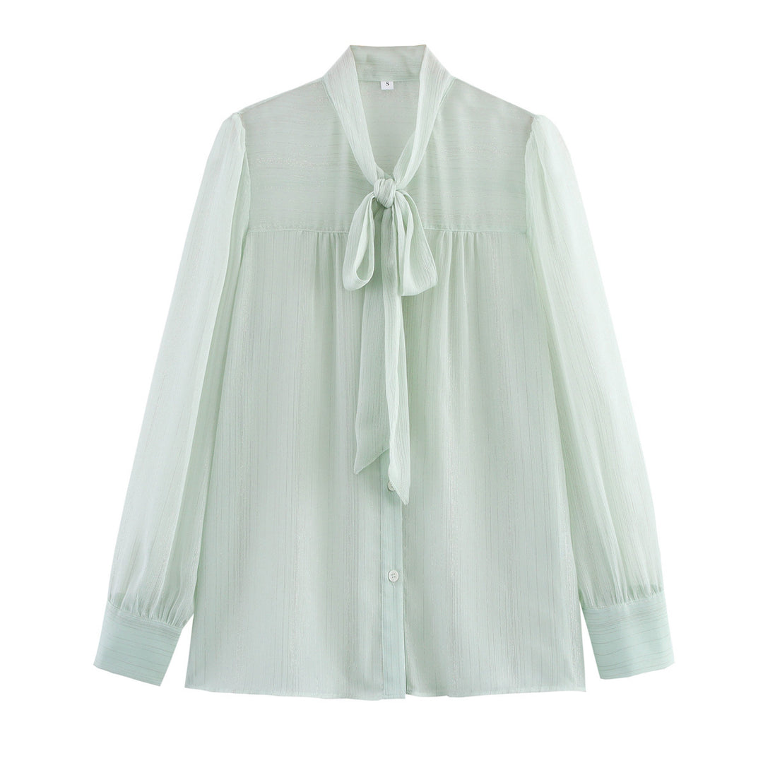 Damen Bluse mit Schluppe und transparentem Stoff Drune