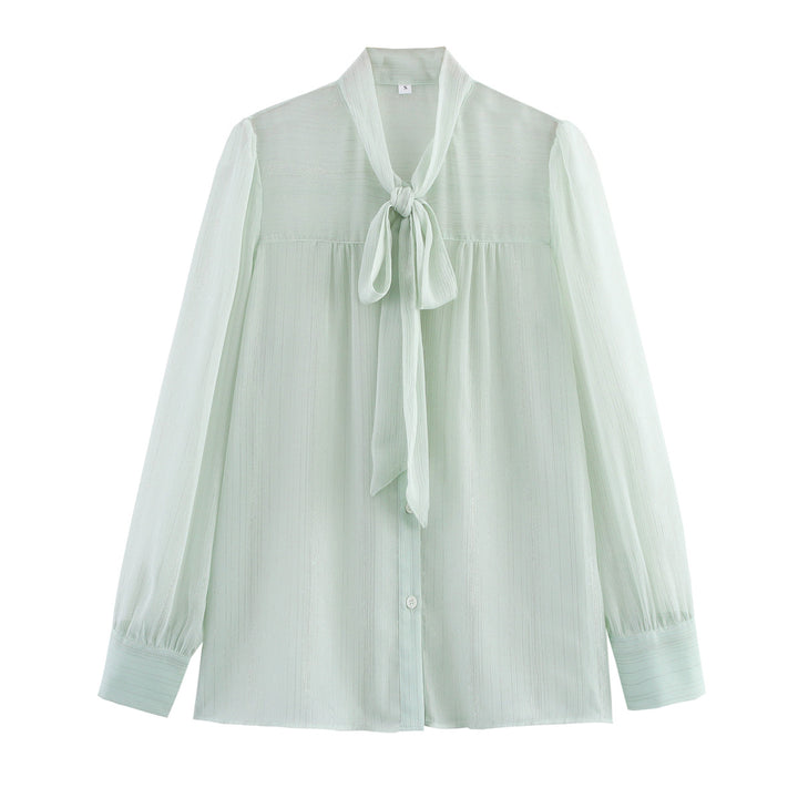 Damen Bluse mit Schluppe und transparentem Stoff Drune