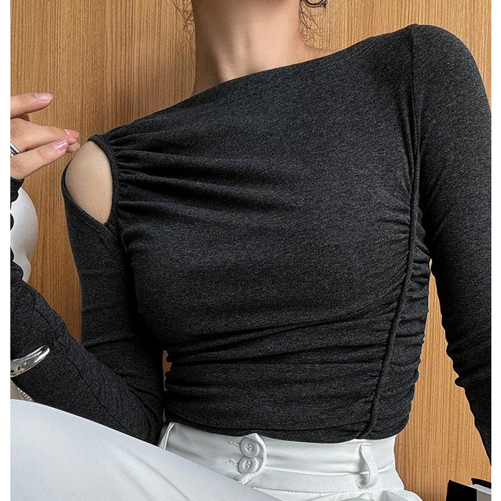 Damen asymmetrisches Longsleeve-Shirt mit Raffung Drune