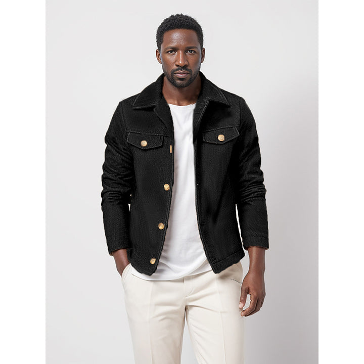 Herren Bouclé-Workerjacke mit Hemdkragen, Brustpattentaschen und Metallknöpfen Drune