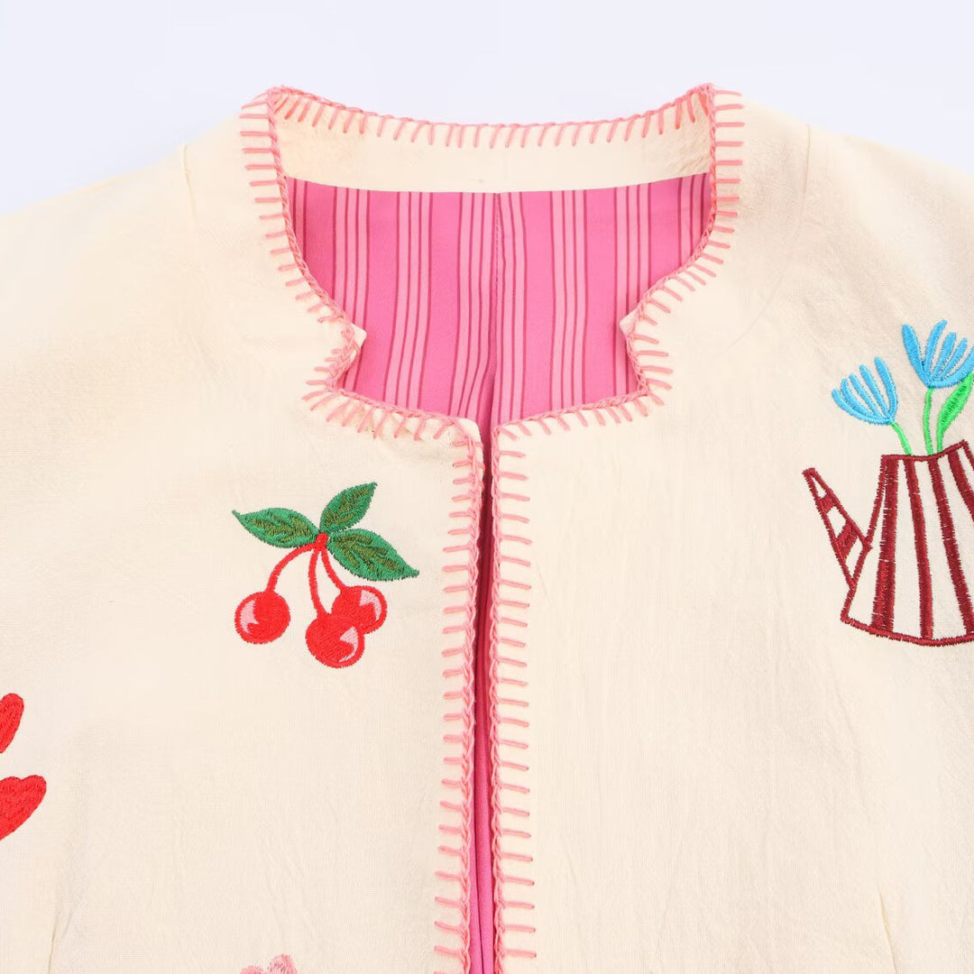 Damen modische Bomberjacke mit bunten Stickereien Drune