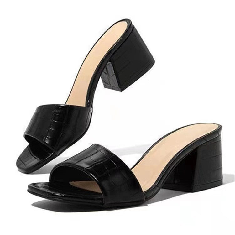 Damen offene Blockabsatz-Sandaletten mit elegantem Krokodilleder-Design Drune