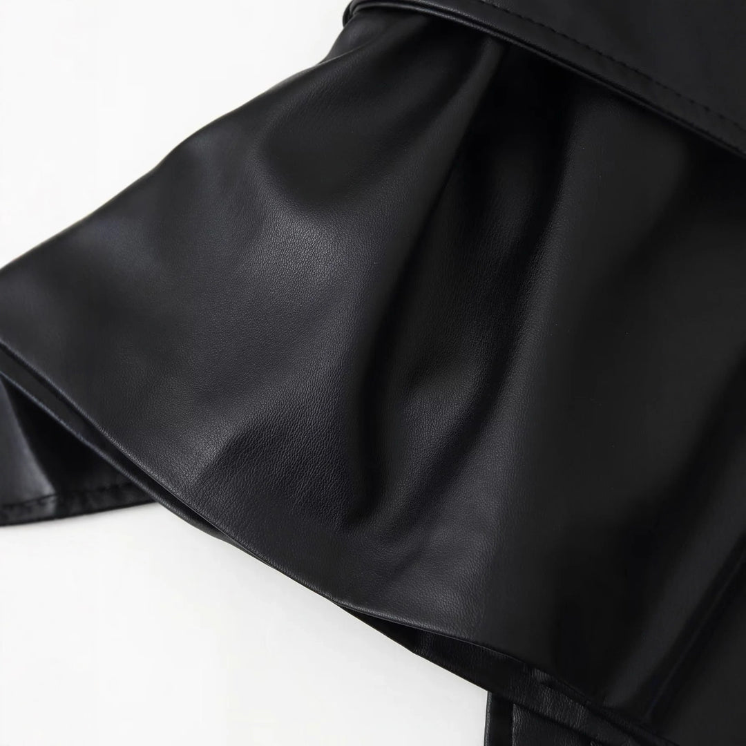Damen nan taillierte Kunstlederjacke mit Bindegürtel, Hemdkragen und verdeckter Knopfleiste Drune