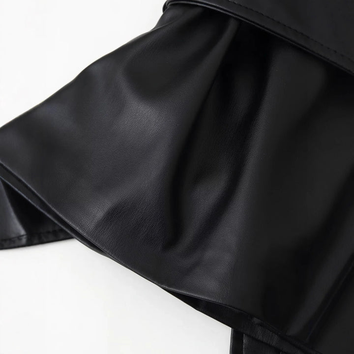 Damen nan taillierte Kunstlederjacke mit Bindegürtel, Hemdkragen und verdeckter Knopfleiste Drune