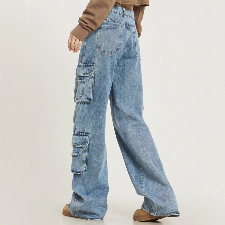 Damen Weite Cargo-Denim-Jeans mit mehreren Klapptaschen und relaxed Fit Drune