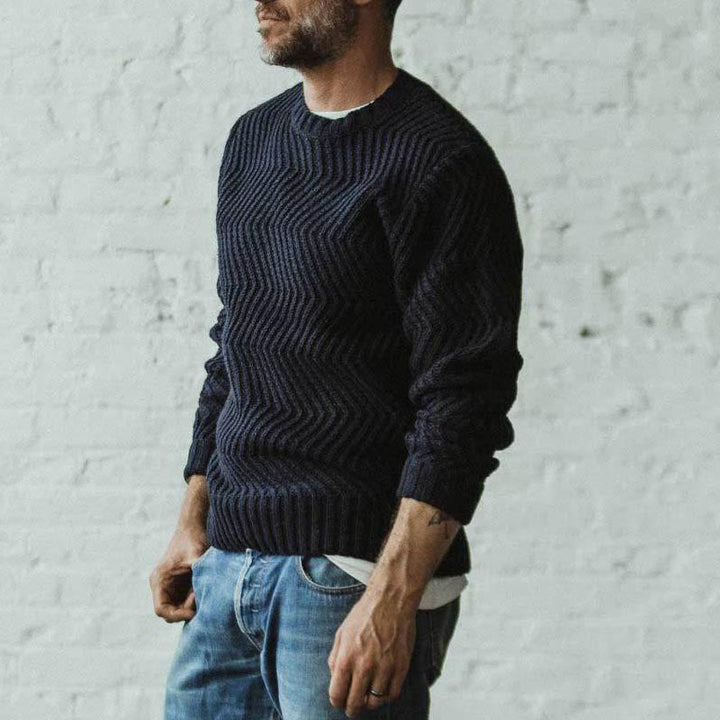 Herren Grobgestrickter Strickpullover mit Zickzack-Struktur und Rundhalsausschnitt Drune