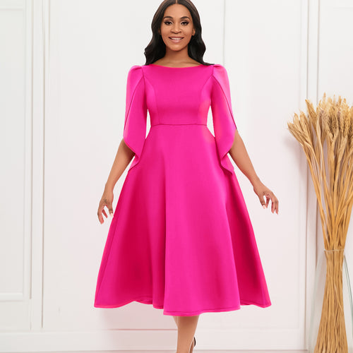 Damen Elegantes Abendkleid mit Handballenärmel und schwingendem Rock Drune