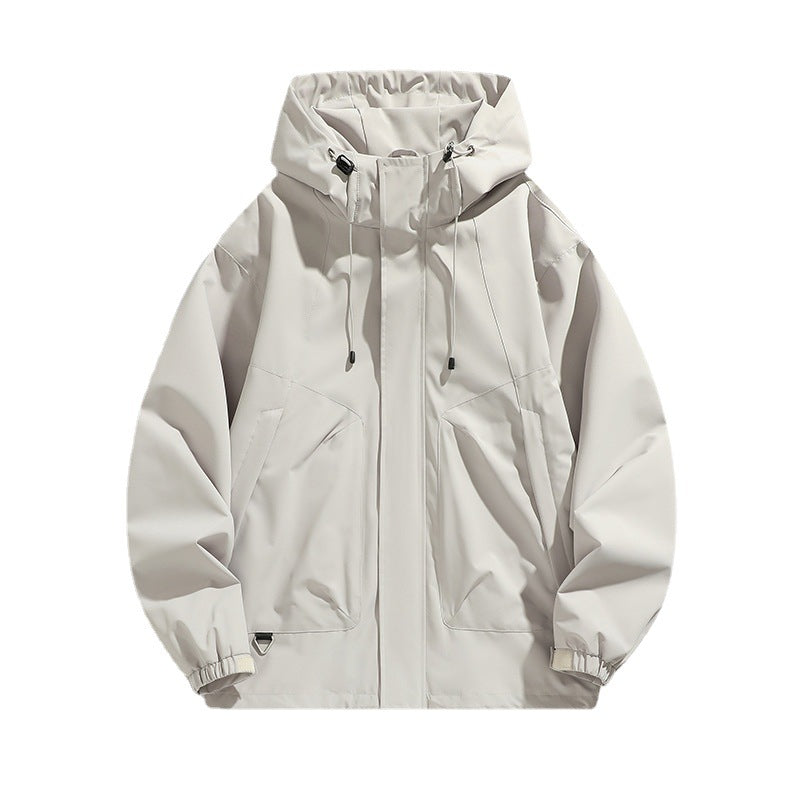 Unisex Leichte wasserdichte Utility-Kapuzenjacke mit verstellbaren Bündchen und großen Eingrifftaschen Drune
