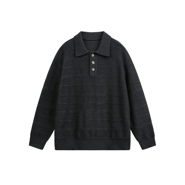 Unisex Strick-Polo mit Strukturstreifen und drei-Knopf-Leiste Drune