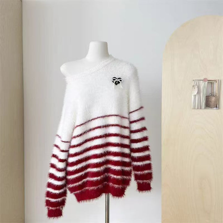 Damen Flauschiger Streifenpullover Drune