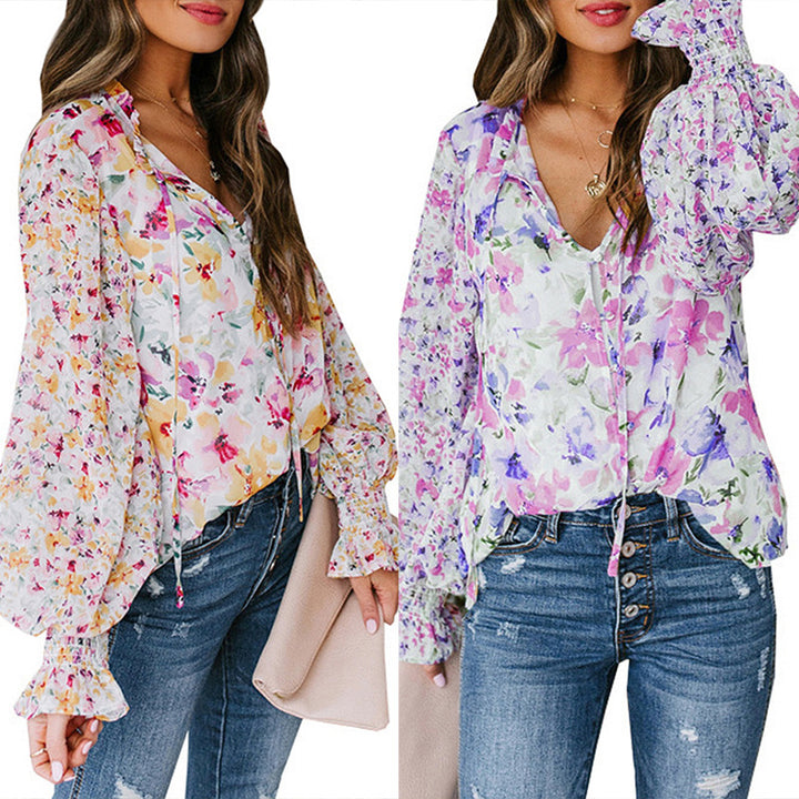 Damen Floral gemustertes Blusenoberteil mit weiten Ärmeln Drune