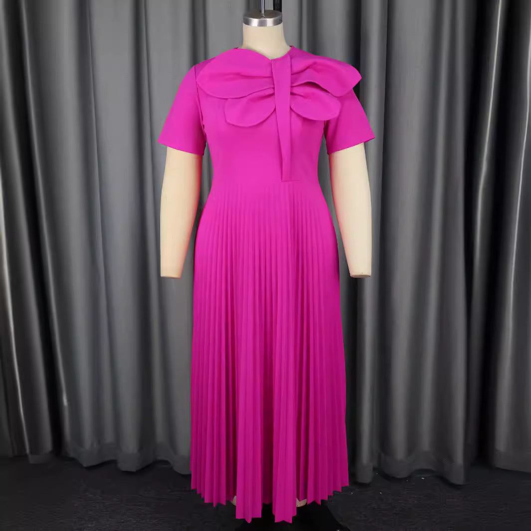 Damen plissiertes Maxikleid mit voluminösem Schleifenkragen Drune