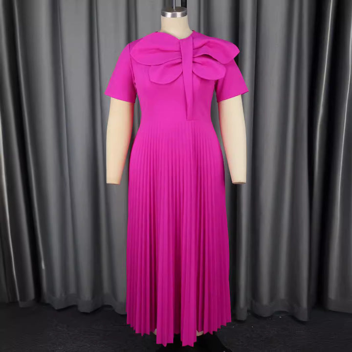 Damen plissiertes Maxikleid mit voluminösem Schleifenkragen Drune