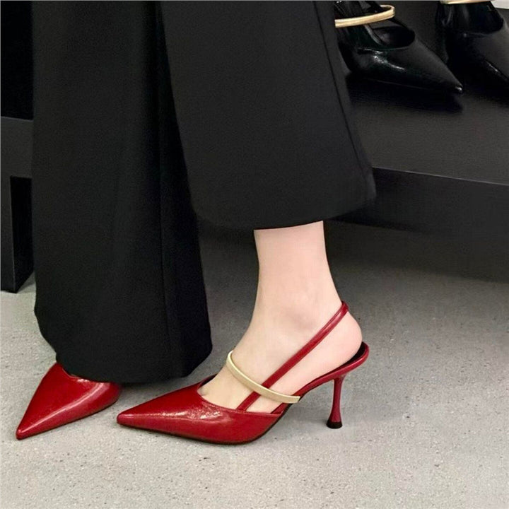 Damen Spitz zulaufende Lackpumps als Slingback mit feinem Riemchen und sculpted Stiletto Drune