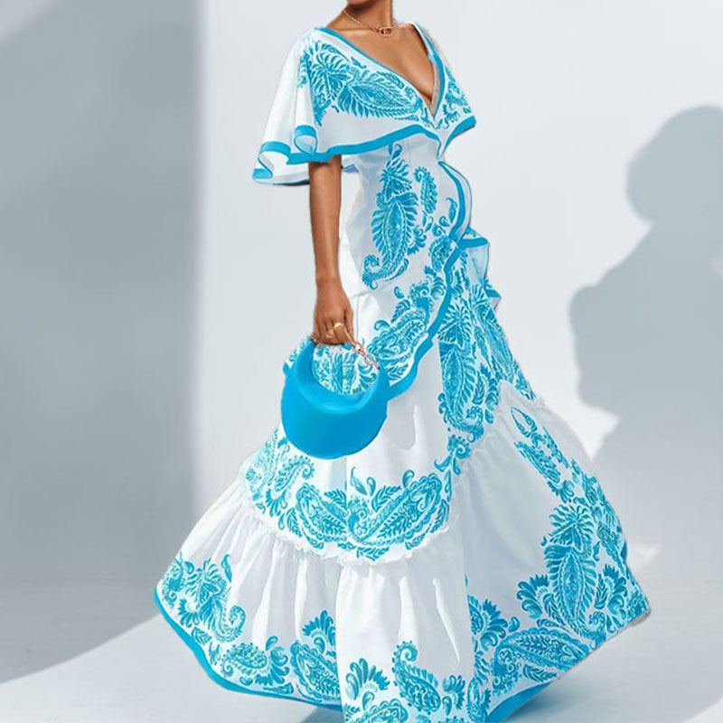 Damen Maxikleid mit voluminösen Ärmeln und kunstvollem Paisleymuster Drune