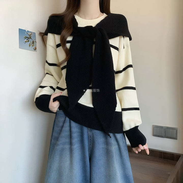 Damen lässiger Pullover mit Bindegürtel Drune