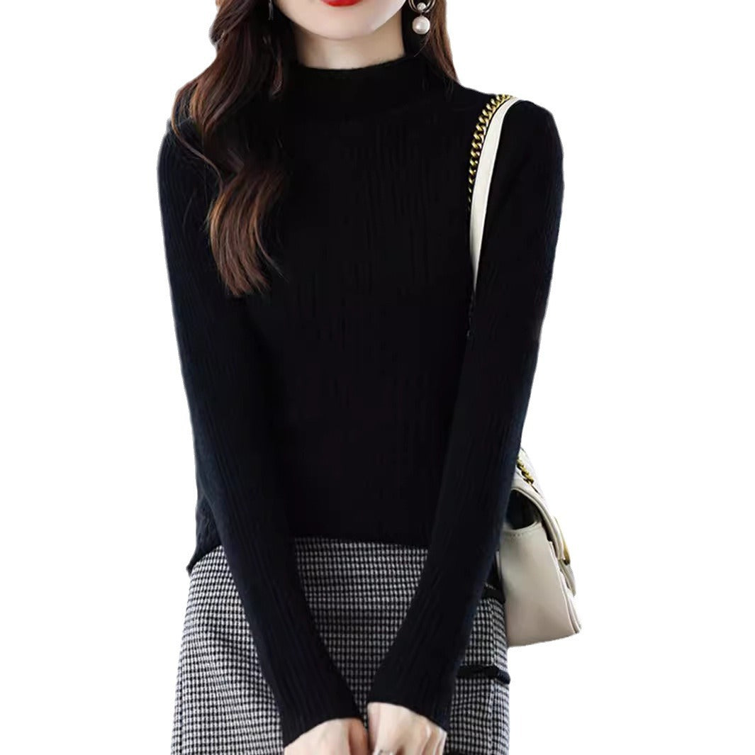 Damen eleganter Feinstrickpullover mit hohem Kragen und feinem Rippmuster Drune
