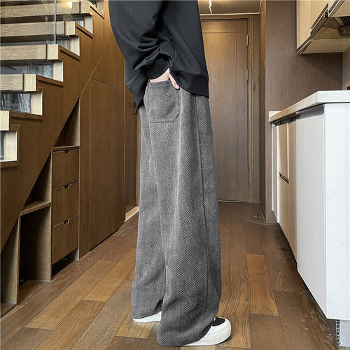Herren Weit geschnittene Loungehose mit Fischgrätstruktur, elastischem Bund und Tunnelzug Drune