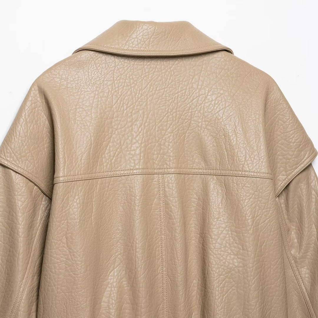 Damen Kurz geschnittene Kunstlederjacke im Oversized-Trenchstil Drune